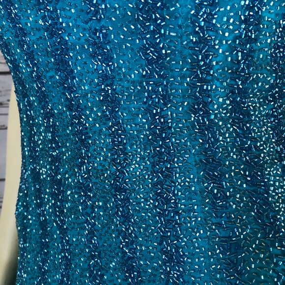 Vintage Alyce Designs 80s Strapless Beaded Blue Prom Evening Gown scarf size 8 - Picture 13 of 13